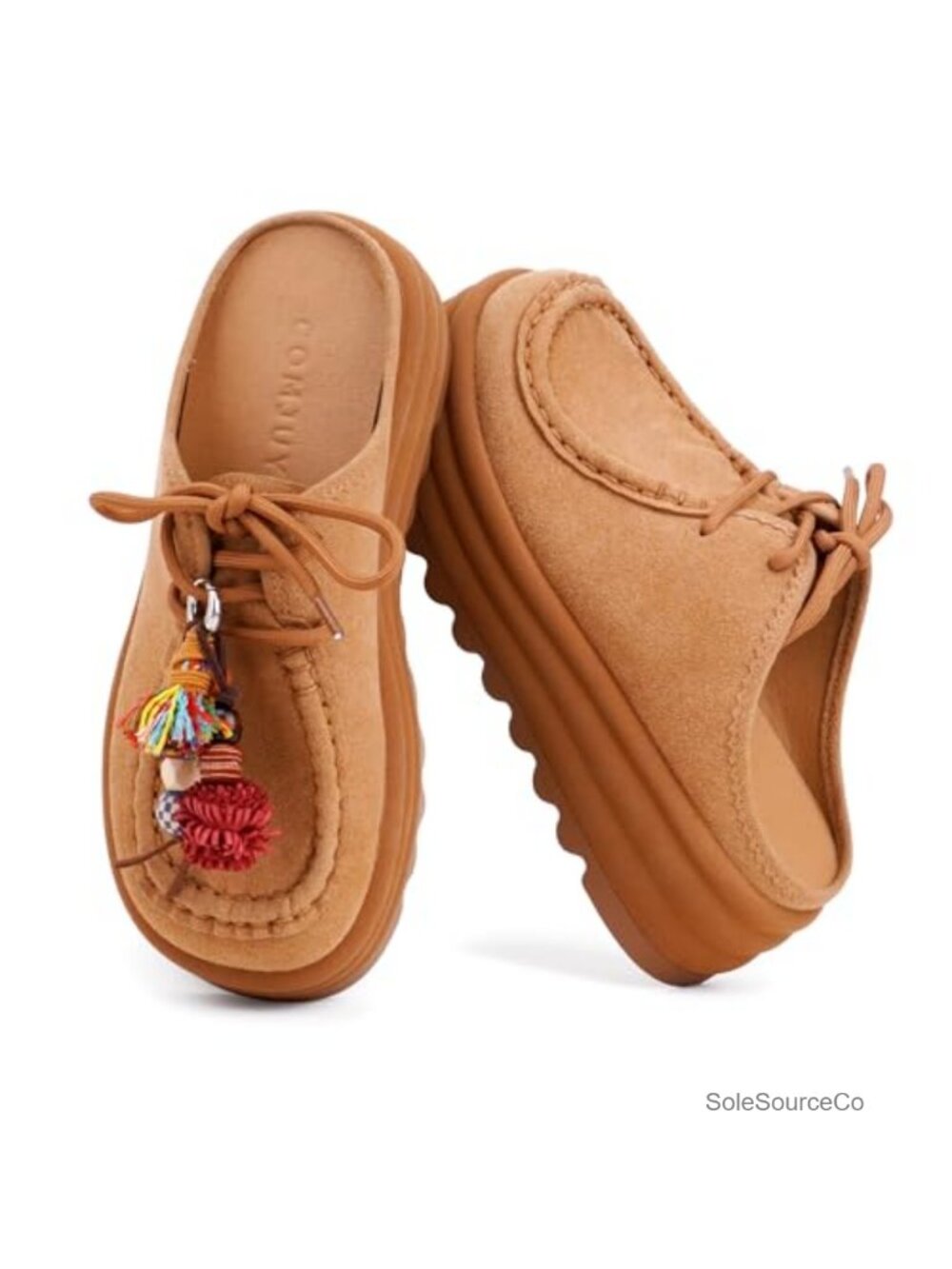 Genuine Suede Platform Mules Women Clogs Slip On Chunky Sole Arch Support